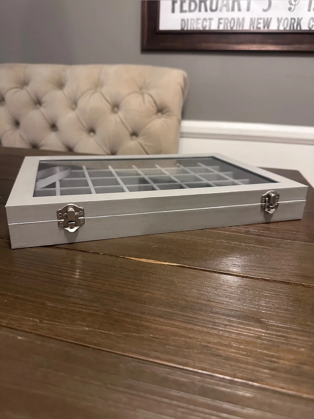 Velvet Jewelry Storage Organizer Box with Clear Glass Lid - Picture 7 of 8